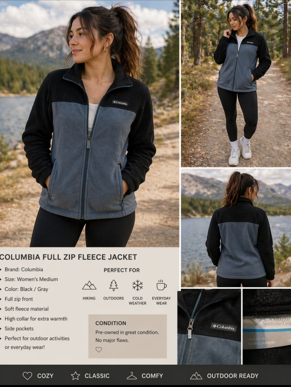 Columbia Women’s Full-Zip Teddy Fleece Jacket — Black & Gray